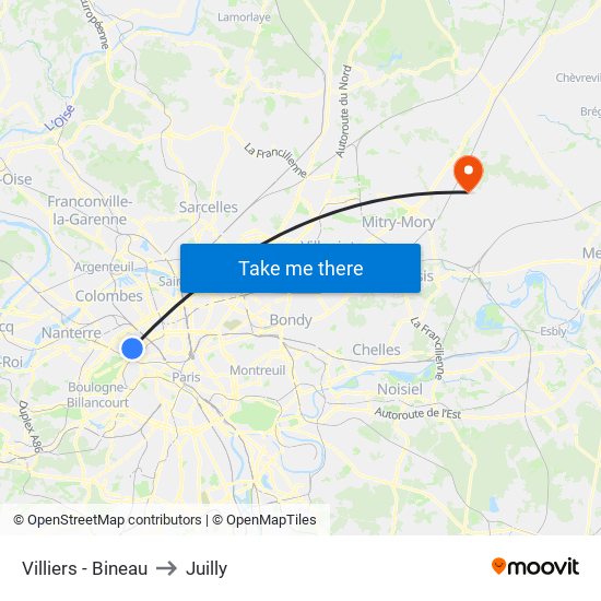Villiers - Bineau to Juilly map