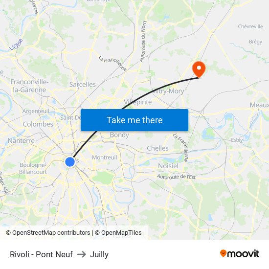 Rivoli - Pont Neuf to Juilly map
