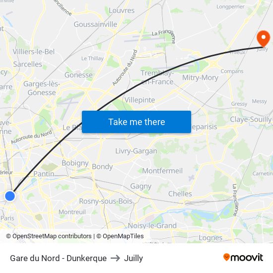 Gare du Nord - Dunkerque to Juilly map