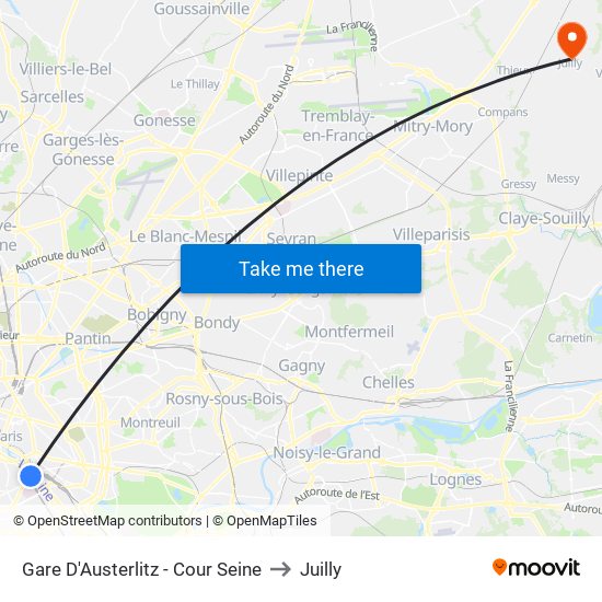 Gare D'Austerlitz - Cour Seine to Juilly map