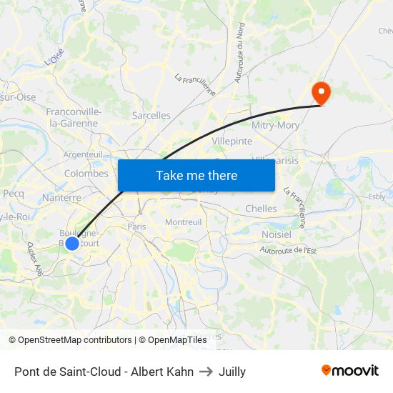 Pont de Saint-Cloud - Albert Kahn to Juilly map