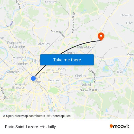 Paris Saint-Lazare to Juilly map
