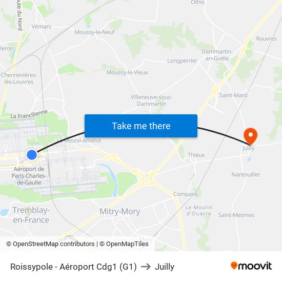 Roissypole - Aéroport Cdg1 (G1) to Juilly map