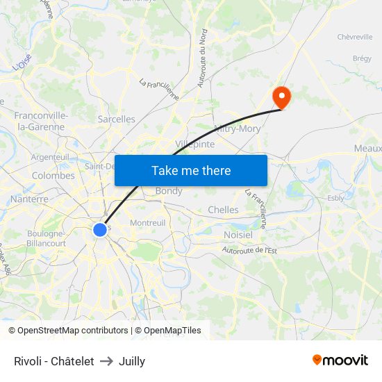 Rivoli - Châtelet to Juilly map