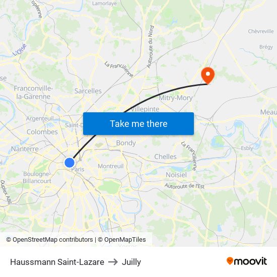 Haussmann Saint-Lazare to Juilly map