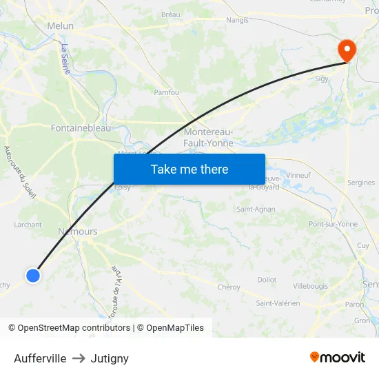 Aufferville to Jutigny map