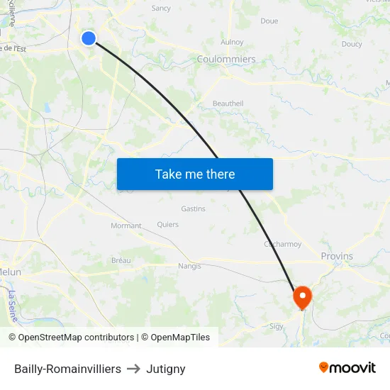 Bailly-Romainvilliers to Jutigny map