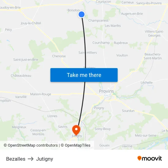 Bezalles to Jutigny map