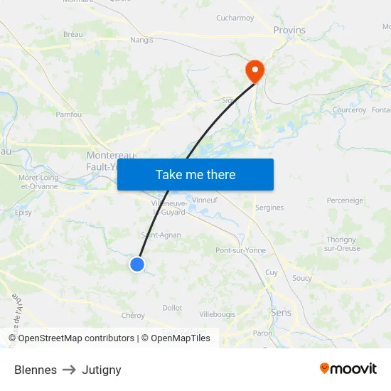 Blennes to Jutigny map
