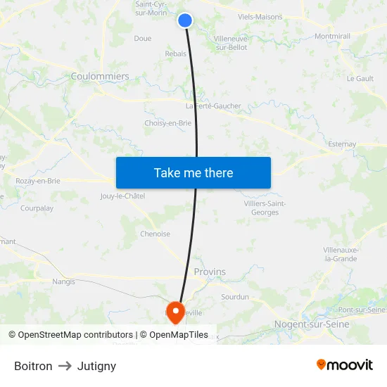 Boitron to Jutigny map