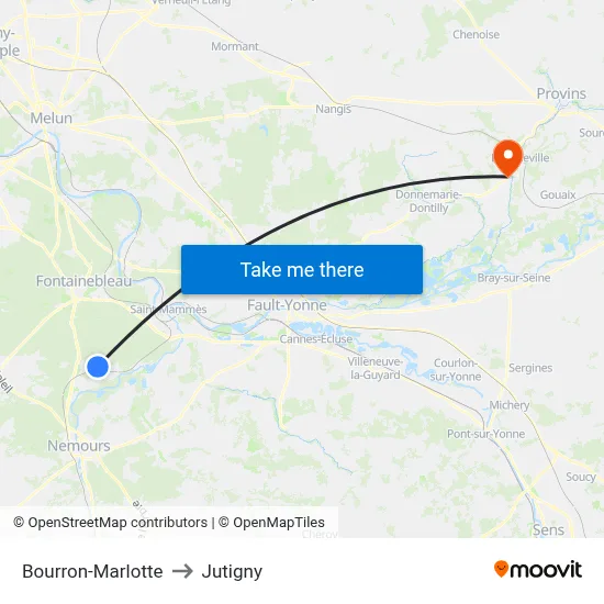 Bourron-Marlotte to Jutigny map