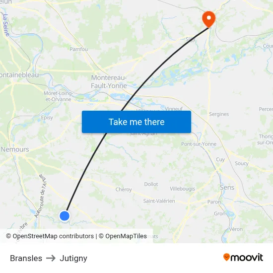 Bransles to Jutigny map
