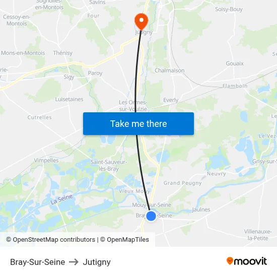 Bray-Sur-Seine to Jutigny map