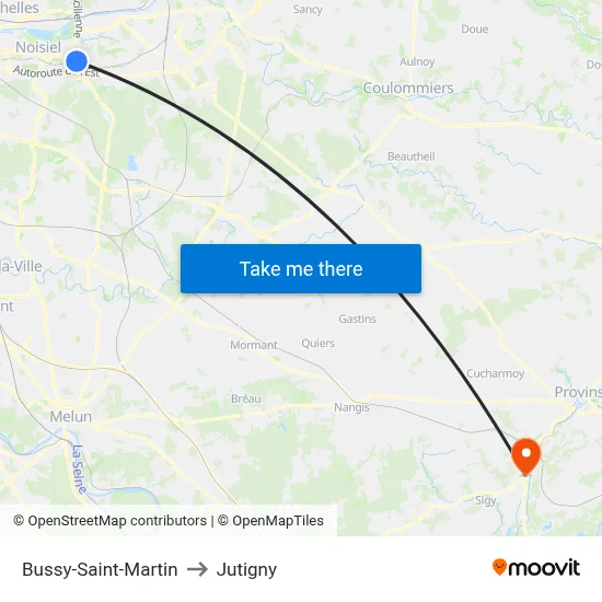 Bussy-Saint-Martin to Jutigny map