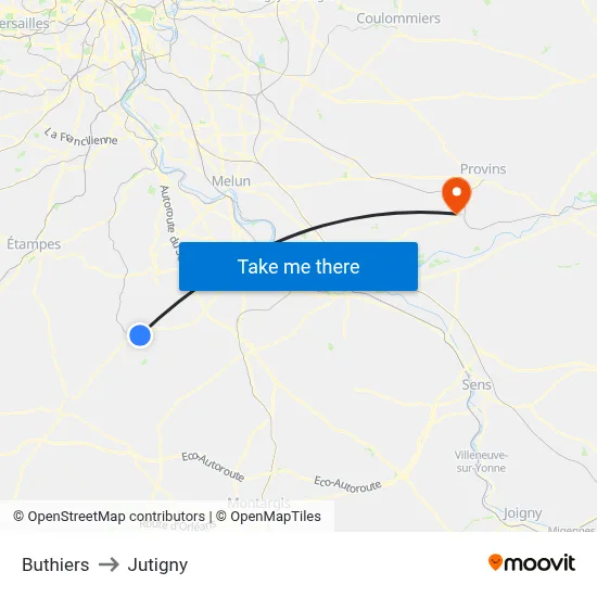 Buthiers to Jutigny map