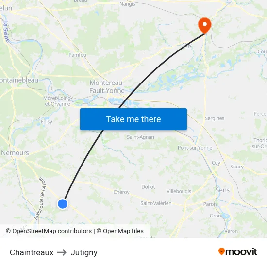 Chaintreaux to Jutigny map