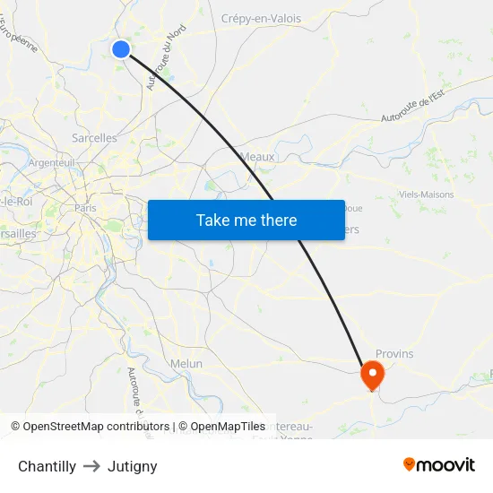 Chantilly to Jutigny map