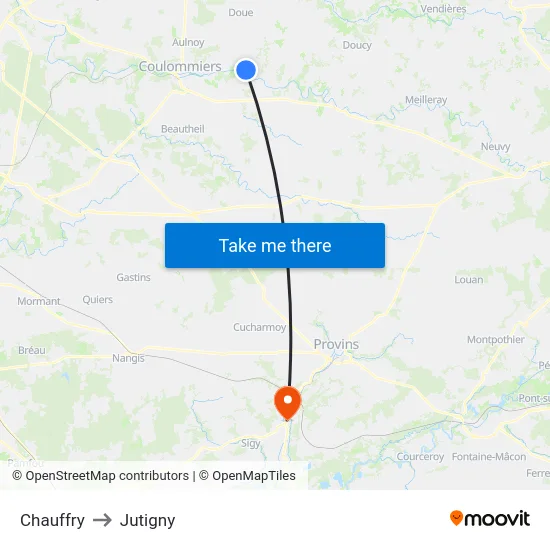 Chauffry to Jutigny map