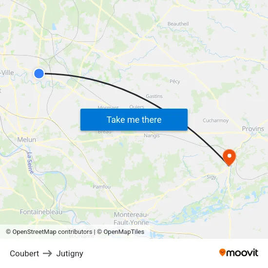 Coubert to Jutigny map