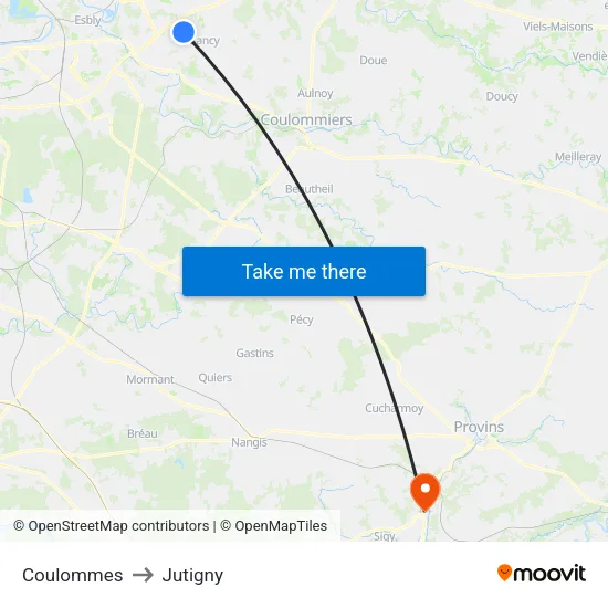 Coulommes to Jutigny map