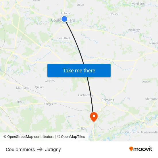 Coulommiers to Jutigny map