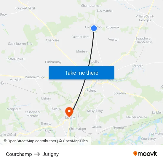 Courchamp to Jutigny map