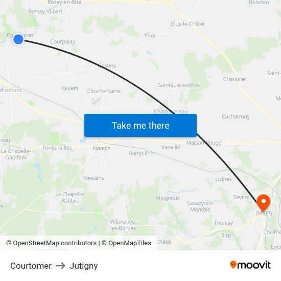 Courtomer to Jutigny map