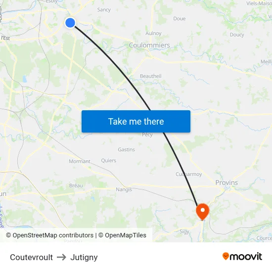 Coutevroult to Jutigny map