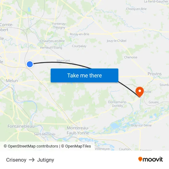 Crisenoy to Jutigny map