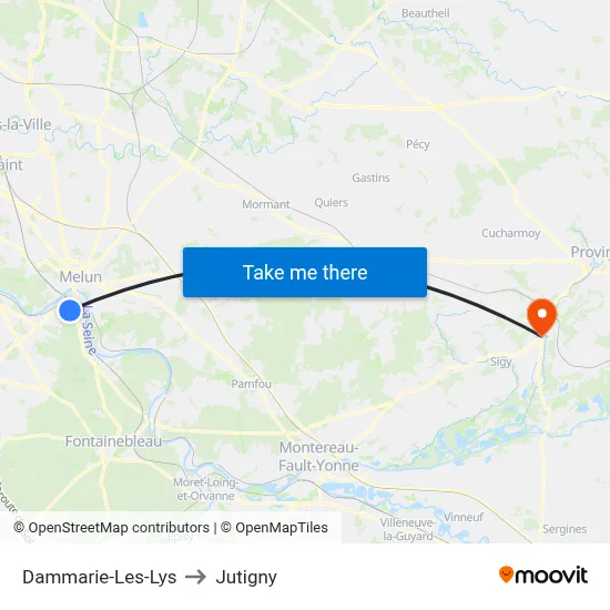 Dammarie-Les-Lys to Jutigny map