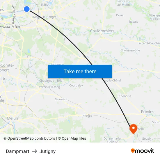 Dampmart to Jutigny map