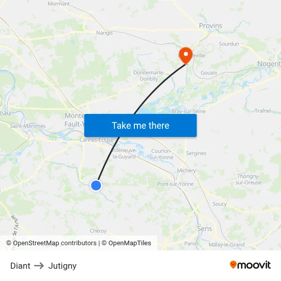 Diant to Jutigny map