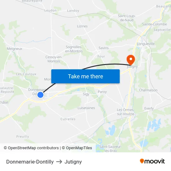 Donnemarie-Dontilly to Jutigny map