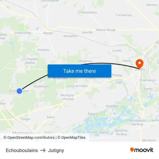 Echouboulains to Jutigny map