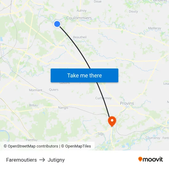 Faremoutiers to Jutigny map