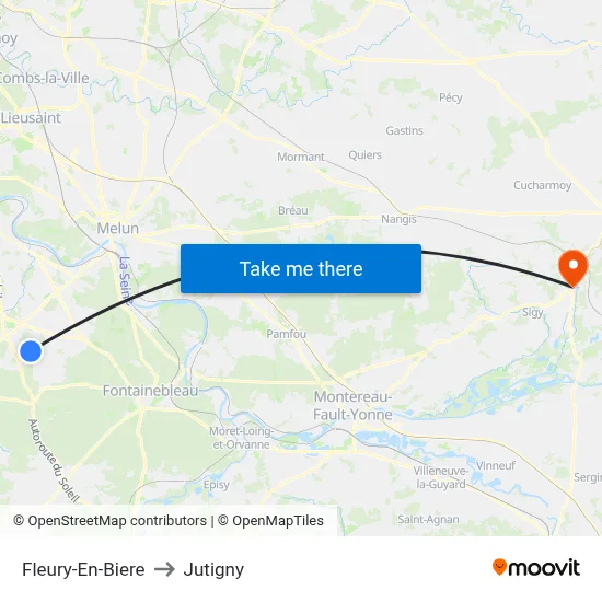 Fleury-En-Biere to Jutigny map