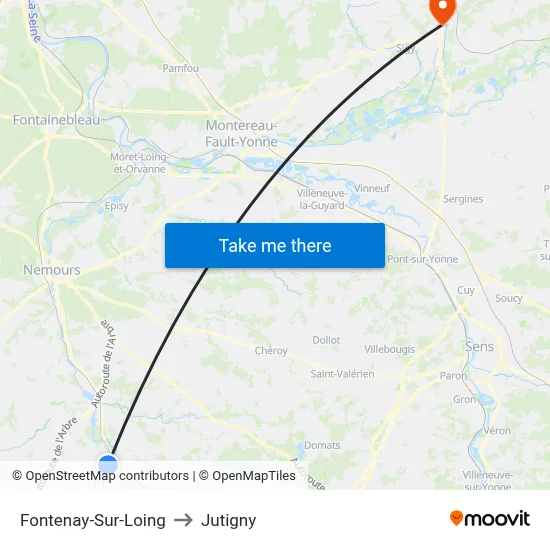 Fontenay-Sur-Loing to Jutigny map