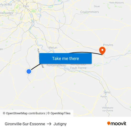 Gironville-Sur-Essonne to Jutigny map