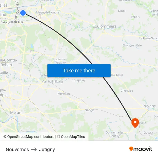 Gouvernes to Jutigny map