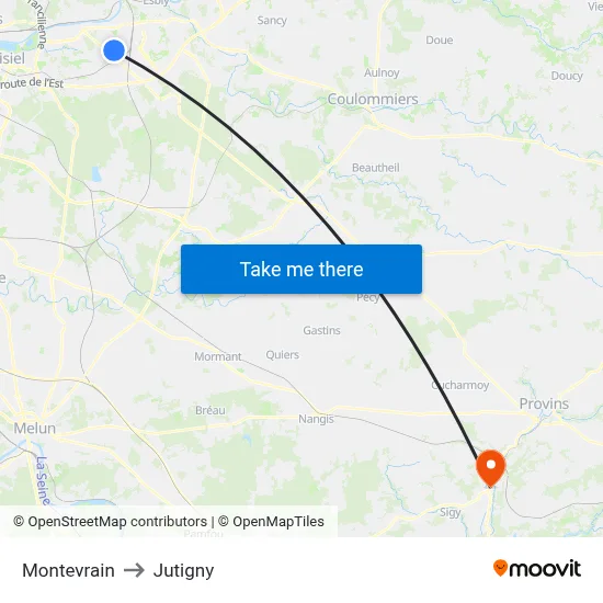 Montevrain to Jutigny map