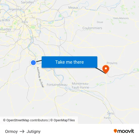 Ormoy to Jutigny map