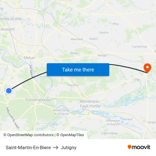 Saint-Martin-En-Biere to Jutigny map