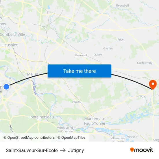 Saint-Sauveur-Sur-Ecole to Jutigny map
