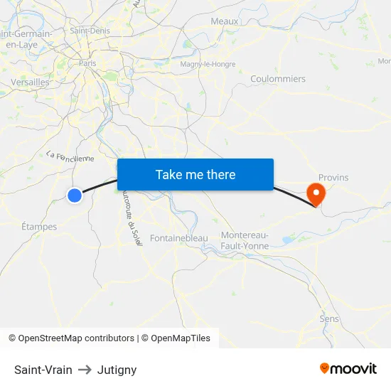 Saint-Vrain to Jutigny map