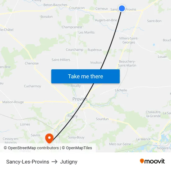Sancy-Les-Provins to Jutigny map