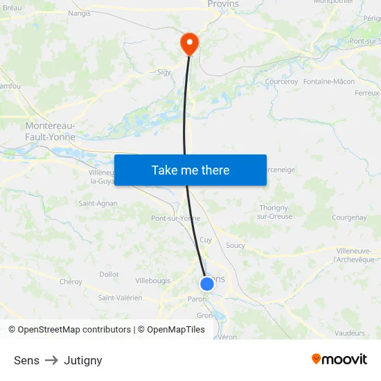 Sens to Jutigny map