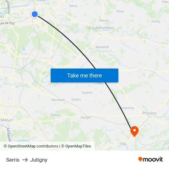 Serris to Jutigny map