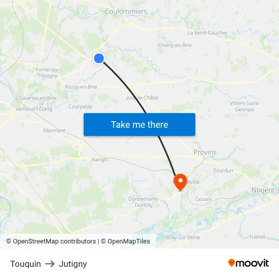 Touquin to Jutigny map