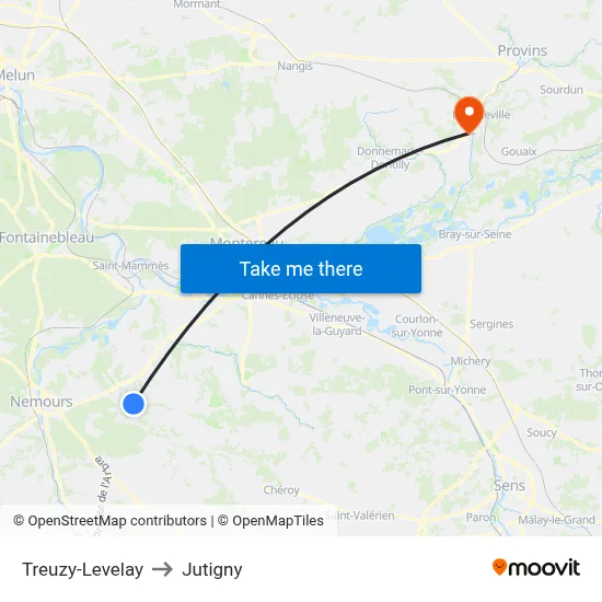 Treuzy-Levelay to Jutigny map