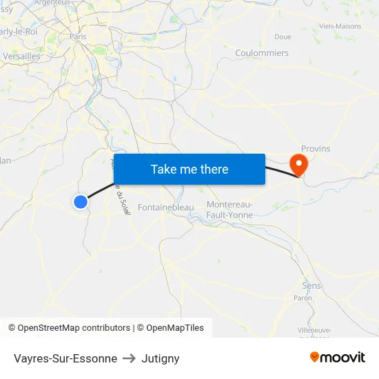 Vayres-Sur-Essonne to Jutigny map